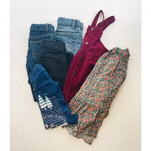 Girls Bundle 4T Cat & Jack Corduroy Overalls & Floral Dress, Jeans & Camping Top